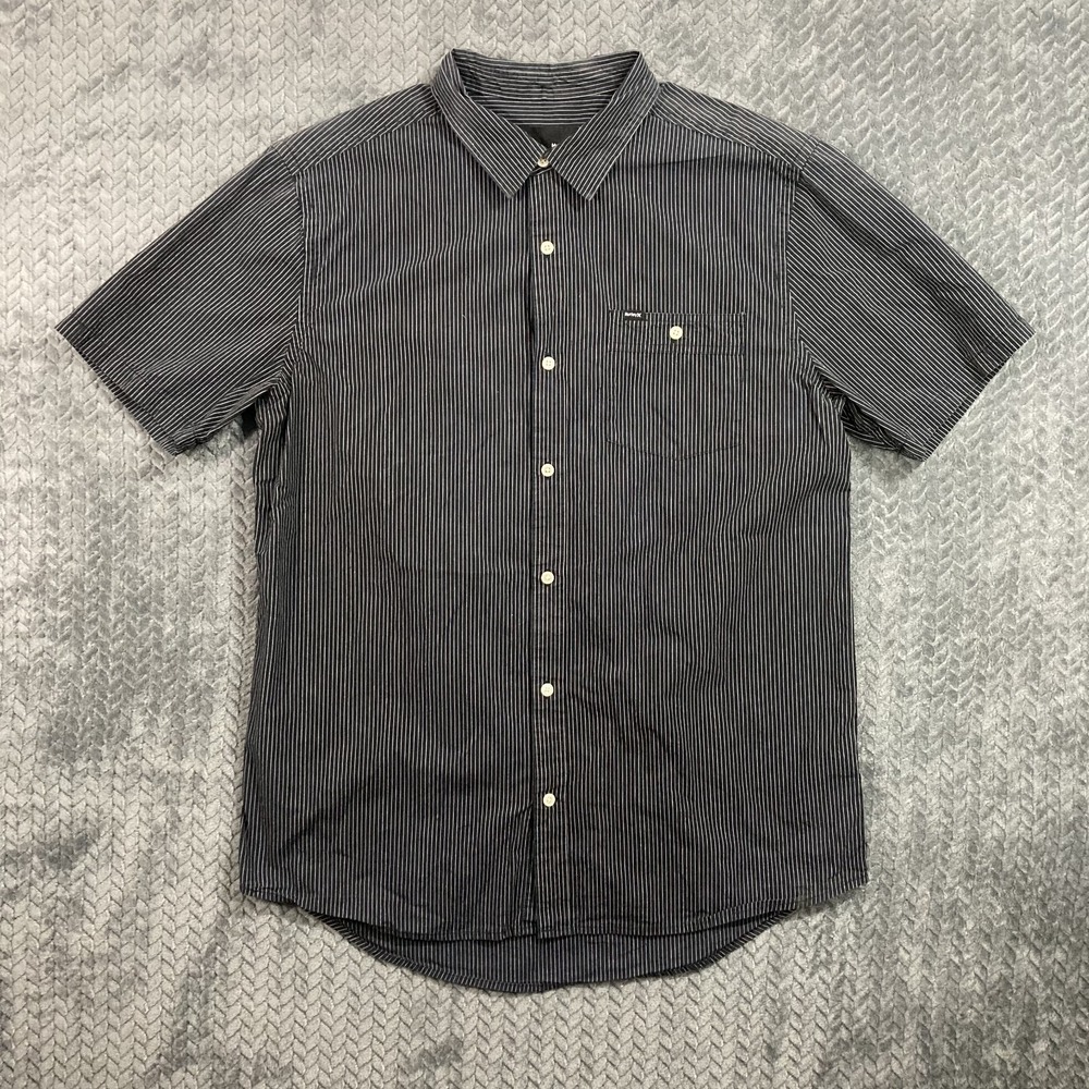 Hurley Men's XL Black White Striped Collar Button Down Dress Shirt